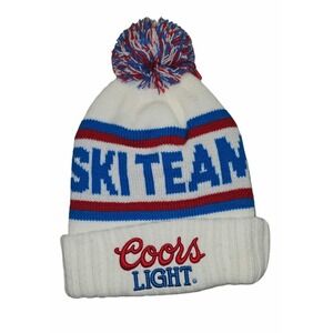 Coors Light Ski Team Beanie Hat White American Needle Pom Knit Cap Vintage Style